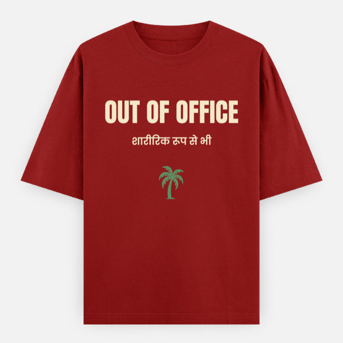 AttireBae Out Of Office Hindi bilingual red oversized graphic tee India