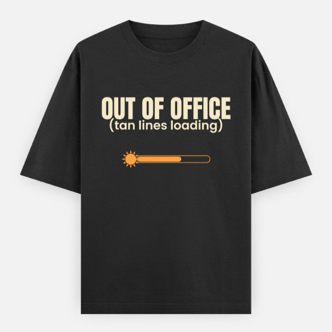 AttireBae Out Of Office tan lines loading black oversized graphic tee India