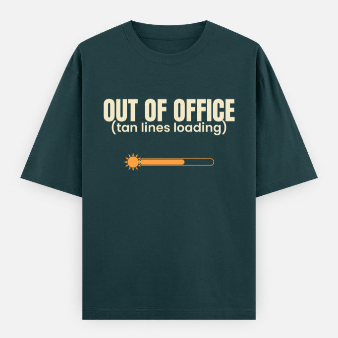 AttireBae Out Of Office tan lines loading petrol blue oversized graphic tee India