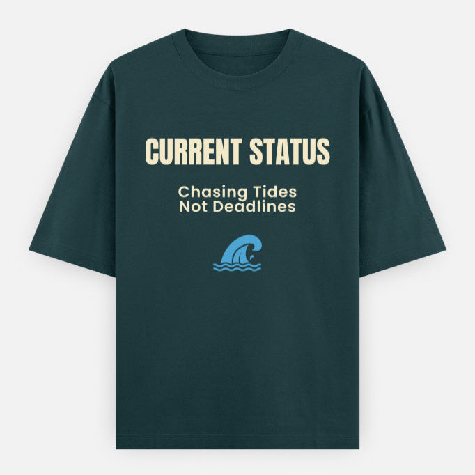 AttireBae Current status: chasing tides, not deadlines petrol blue oversized attitude tee India
