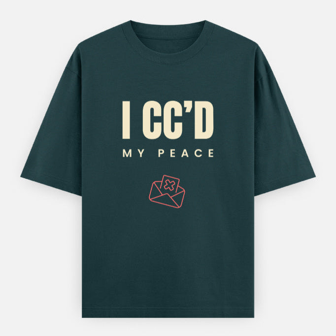 AttireBae I CCd My Peace petrol blue oversized attitude tee India