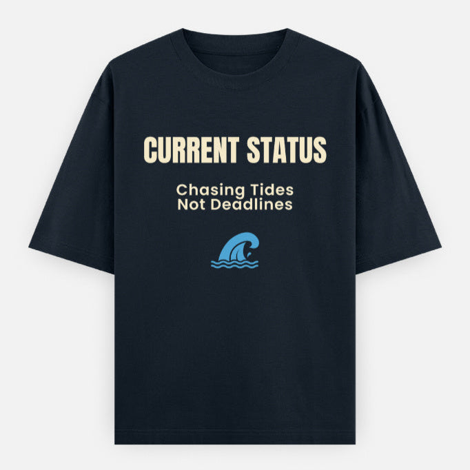 AttireBae Current status: chasing tides, not deadlines navy blue oversized attitude tee India