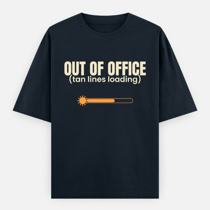 AttireBae Out Of Office tan lines loading navy blue oversized graphic tee India