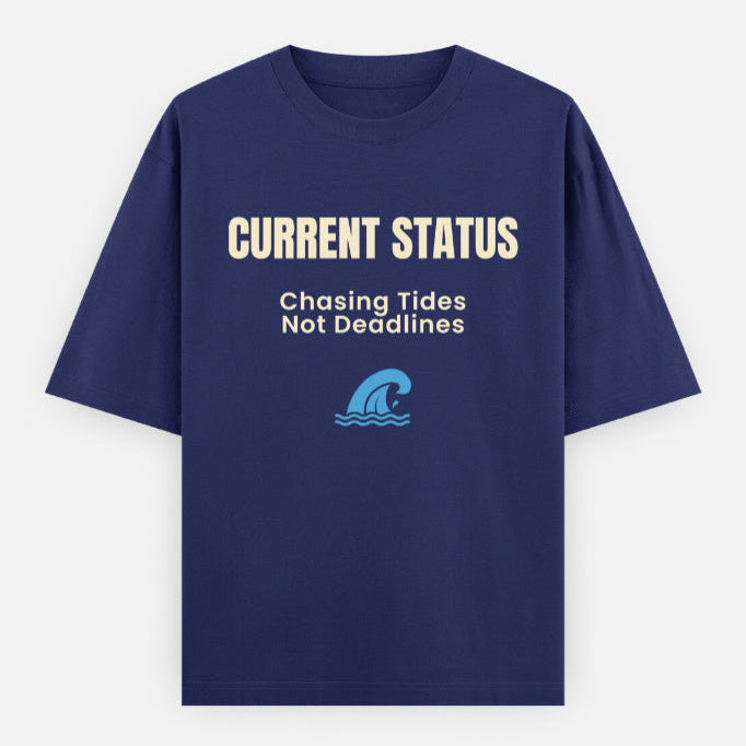 AttireBae Current status: chasing tides, not deadlines royal blue oversized attitude tee India