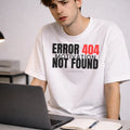 AttireBae Error 404 Motivation Not Found white oversized graphic tee male model India