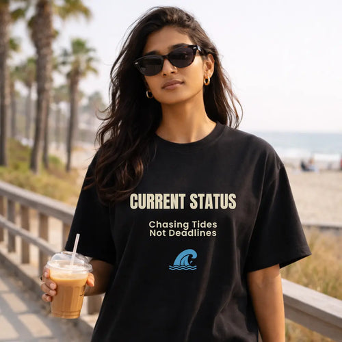 AttireBae Current status: chasing tides, not deadlines black oversized attitude tee female model India