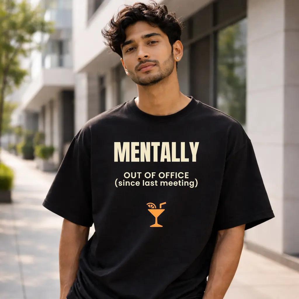 AttireBae Out Of Office tan lines loading black oversized tee male model India