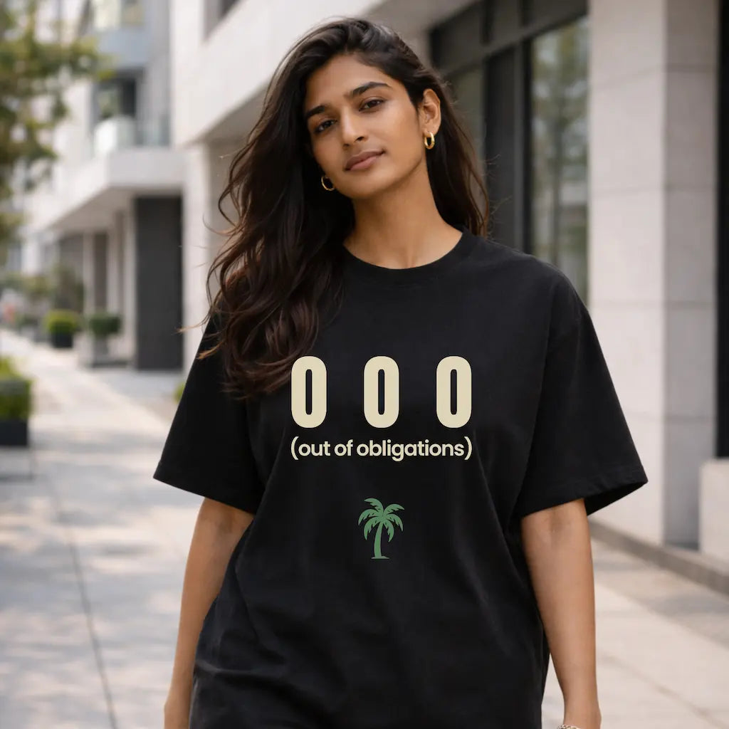 AttireBae OOO out of obligations black oversized graphic tee female model India