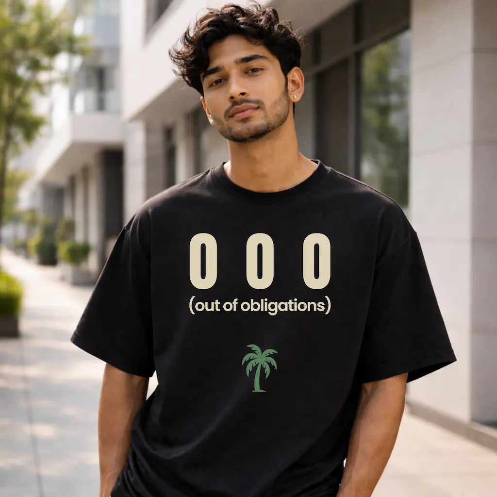 AttireBae OOO out of obligations black oversized graphic tee male model India