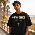 AttireBae Out Of Office Hindi bilingual black oversized graphic tee male model India
